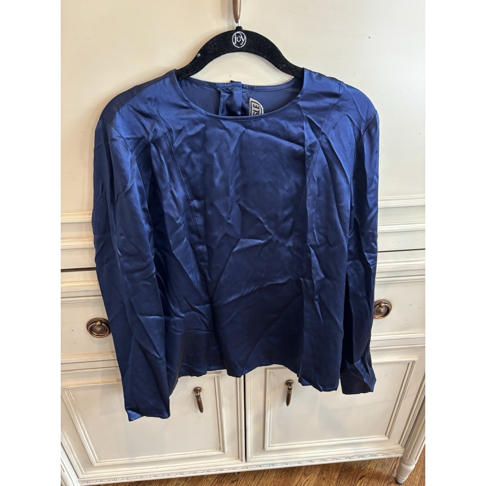 Carlisle Vintage Skirt Blouse Set Blue Satin Size 8/10 Medium Classy Elegant